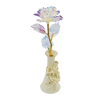 

24K Gold Plated Artificial Rose Flower With Ceramics Base Gift Box Package For Valentine's Day Thanksgiving Mother's Day