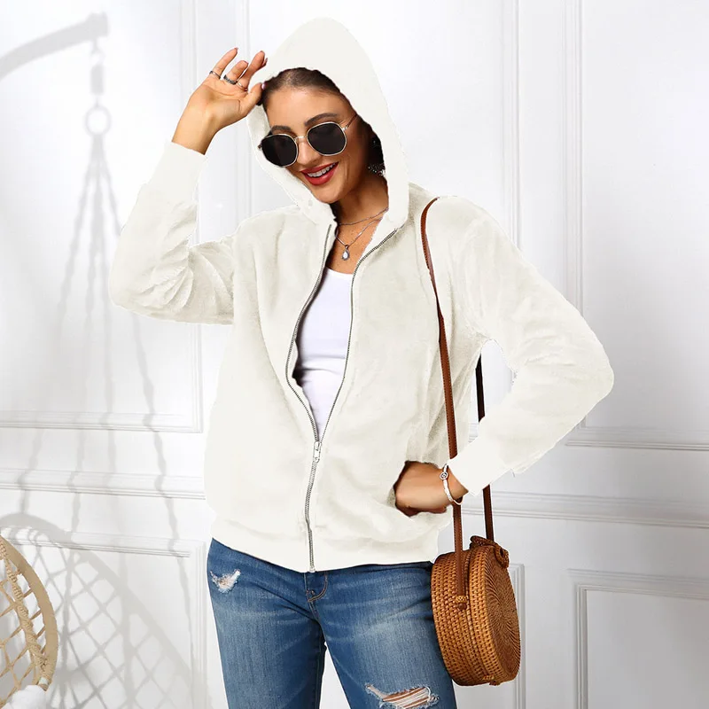 apricot Модные женские флисовые куртки топы ropa mujer женские зимние теплые с капюшоном на молнии повседневные осенние пальто - Цвет: apricot