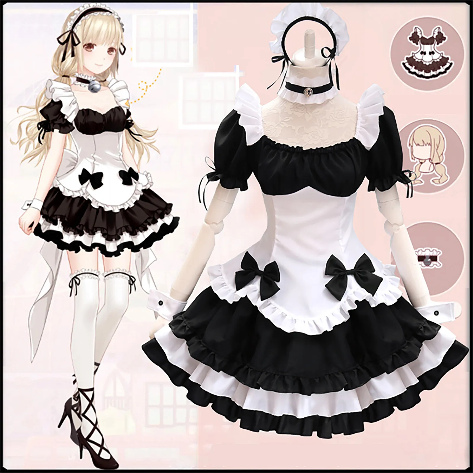 2021 Black Cute Lolita Maid Costumes Women Lovely Waitress Cosplay Costume Animation Show Japanese Outfit Dress Clothes |