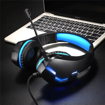 

Fashion Gaming Headset Blue And Red LED Headphones USB Wired Game Headphones With Adjustable Mic For PC Laptop PS4 One Computer