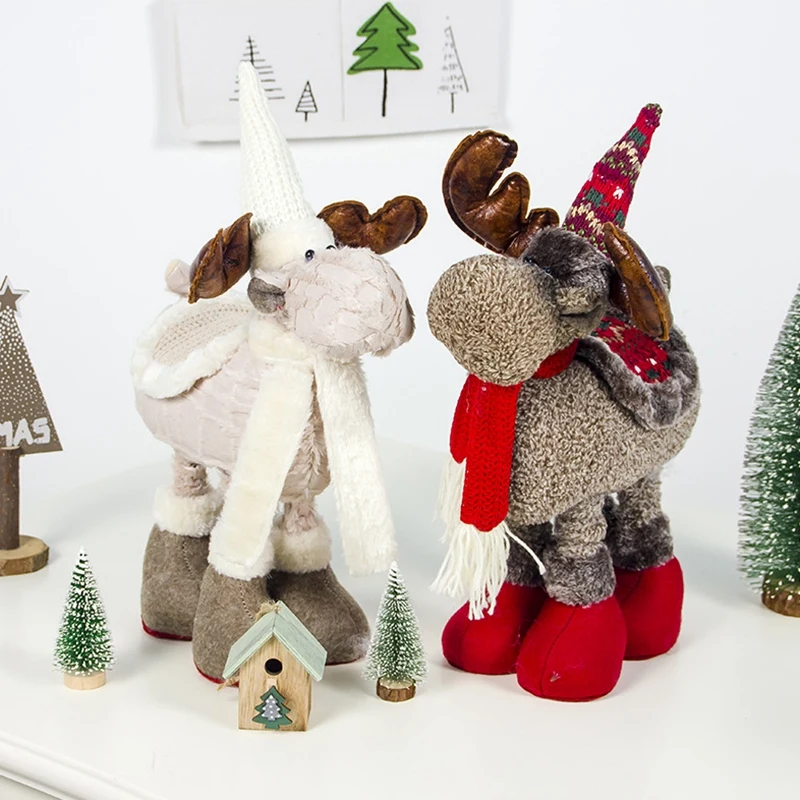 

Christmas Plush Reindeer Doll Ornament with Telescopic Legs Stuffed Animal Toy Holiday Figurines Gift