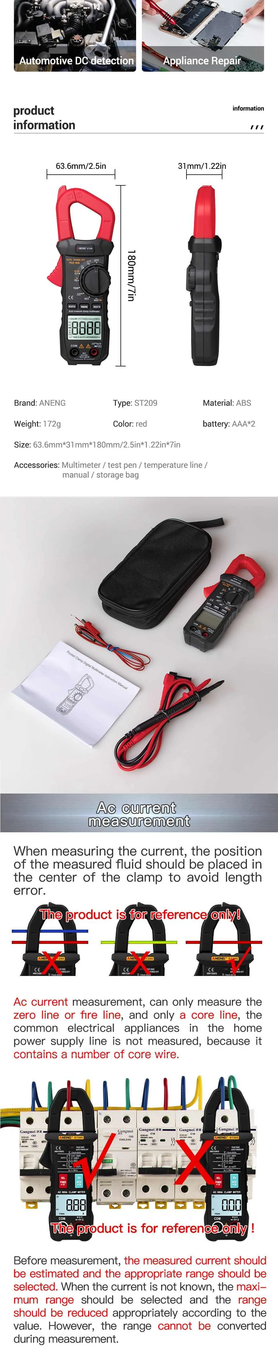 ST209 Цифровой мультиметр клещи 6000 отсчетов True RMS Amp DC/AC токовые клещи вольтметр 400 В Автоматический диапазон