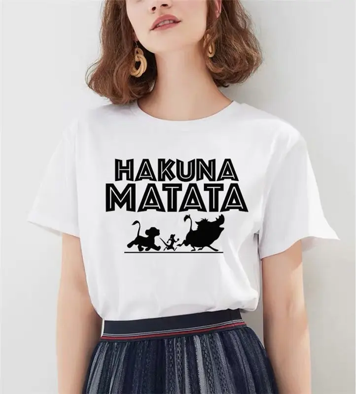 Акуна Матата рубашка Для женщин Harajuku Ullzang Мода Лев футболка King Летняя мода Для женщин повседневные футболки - Цвет: white