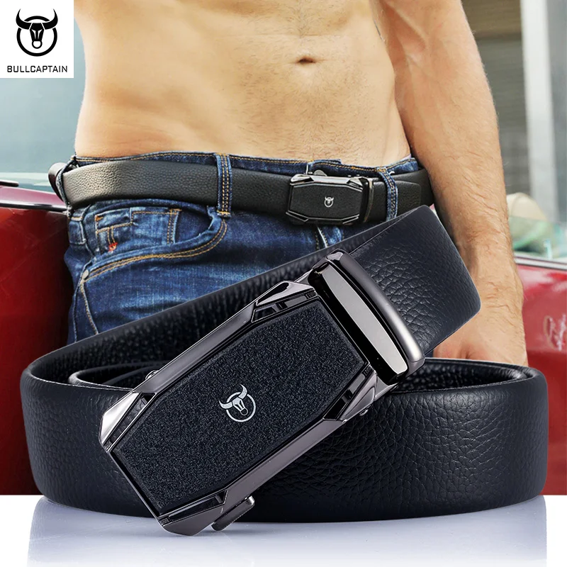 Ceinture Homme Cuir De Vachette Noir – Boucle Automatique Motif Cheval, Taille 125cm