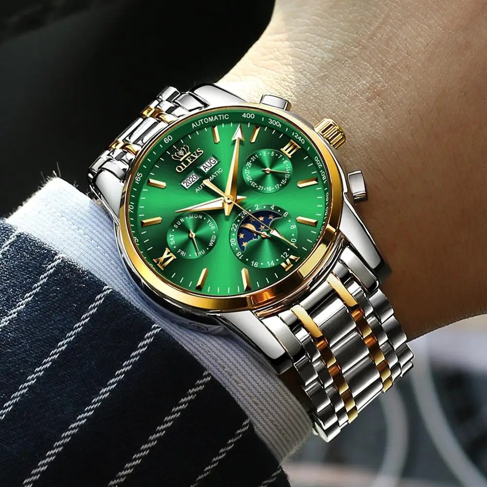 OLEVS Automatic Watches for Men Mechanical Slef-Wind Luxury Classic Stainless Steel Wrist Watch Date Waterproof Luminous Pointer