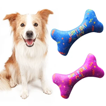 

Pet Birthday Bone Plush Squeaky Toy Soft Cute Animals Chew Toy For Cleaning Grinding Teeth Home Tools