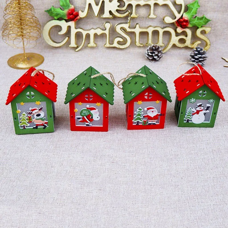 4PC/Lot Christmas LED Light Christmas Ornaments Chalet Hotel Christmas Tree Pendant Wood House Christmas Tree