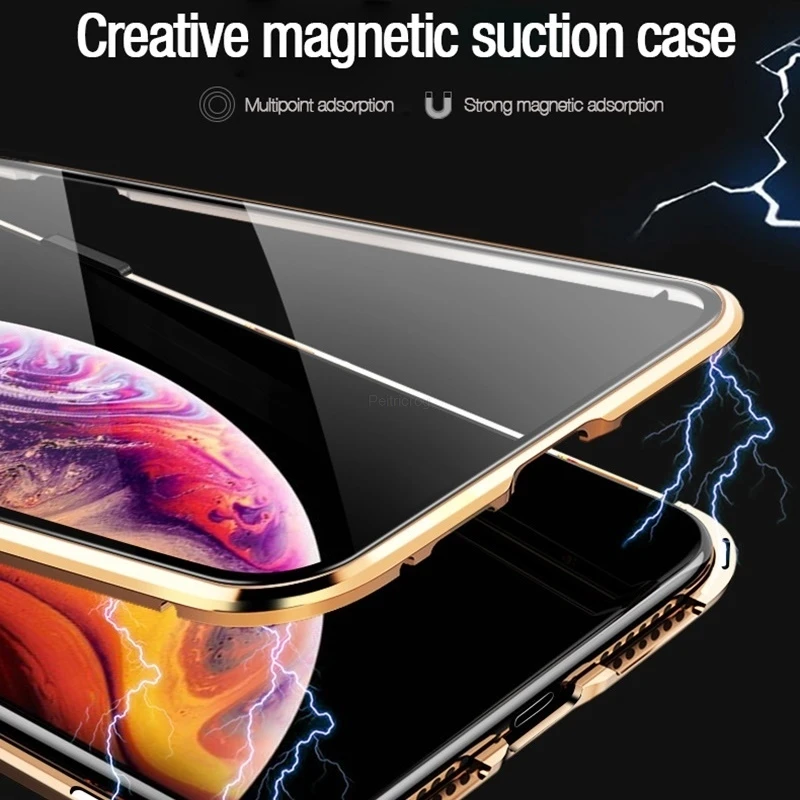Магнитное закаленное стекло металлический чехол для iphone 11Pro XR XS 11 Pro MAX X 8 7 6 6S Plus 360