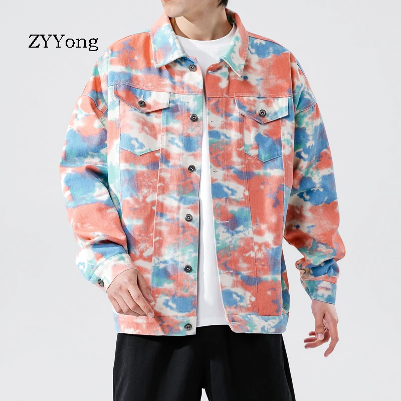 

2020 spring new Japanese large size male original tie-dye loose denim trend camouflage jacket jacket