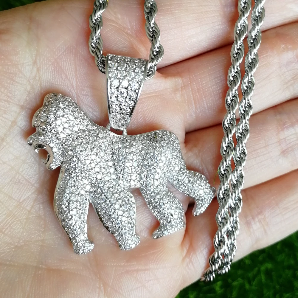 silver color Латунь CZ шимпанзе Подвески Bling ювелирные изделия хип хоп Ожерелье для мужчин и женщин CN520 - Окраска металла: silver color