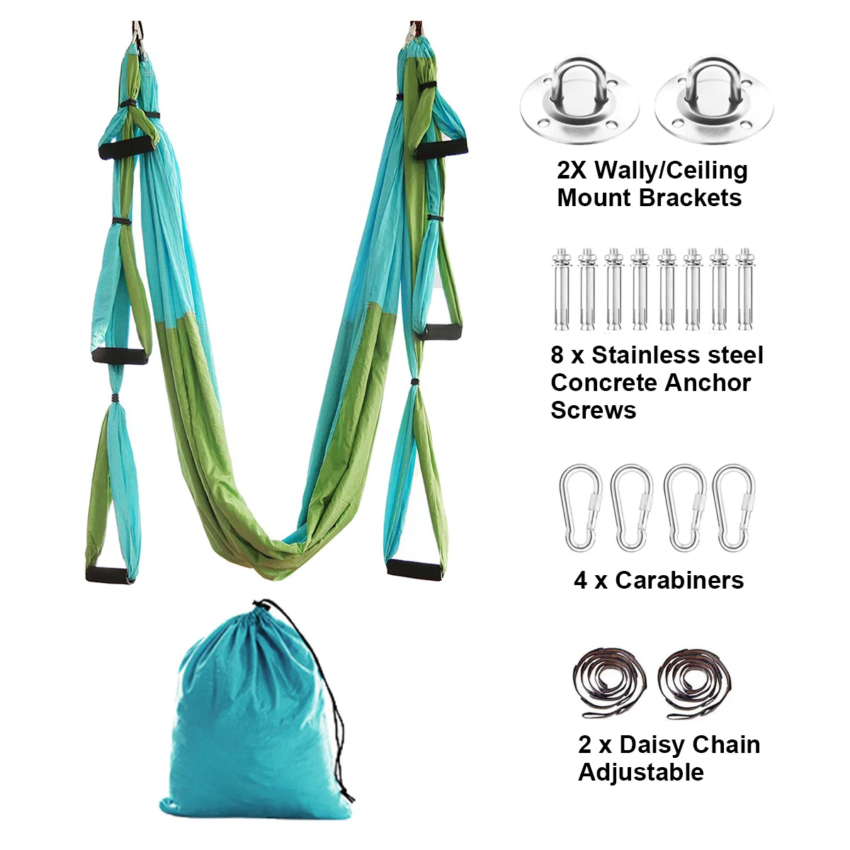 Aerial Yoga Hammock Kits Yoga Swing for Anti-gravity Yoga Inversion Exercises with Carry Bag and 2 Extension Straps