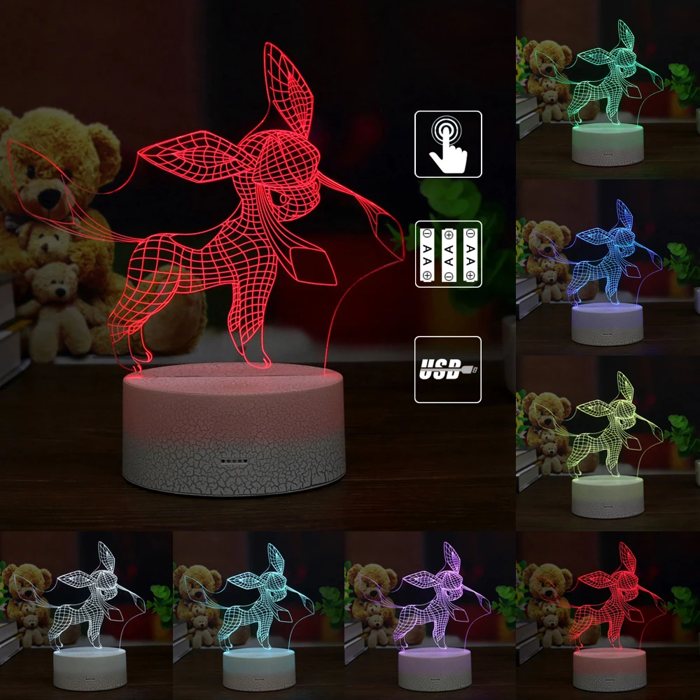 Мультяшная игра Покемон 3D лампа Eevee декоративная настольная лампа Umbreon Vaporeon Espeon роль Красочный ночник детский подарок