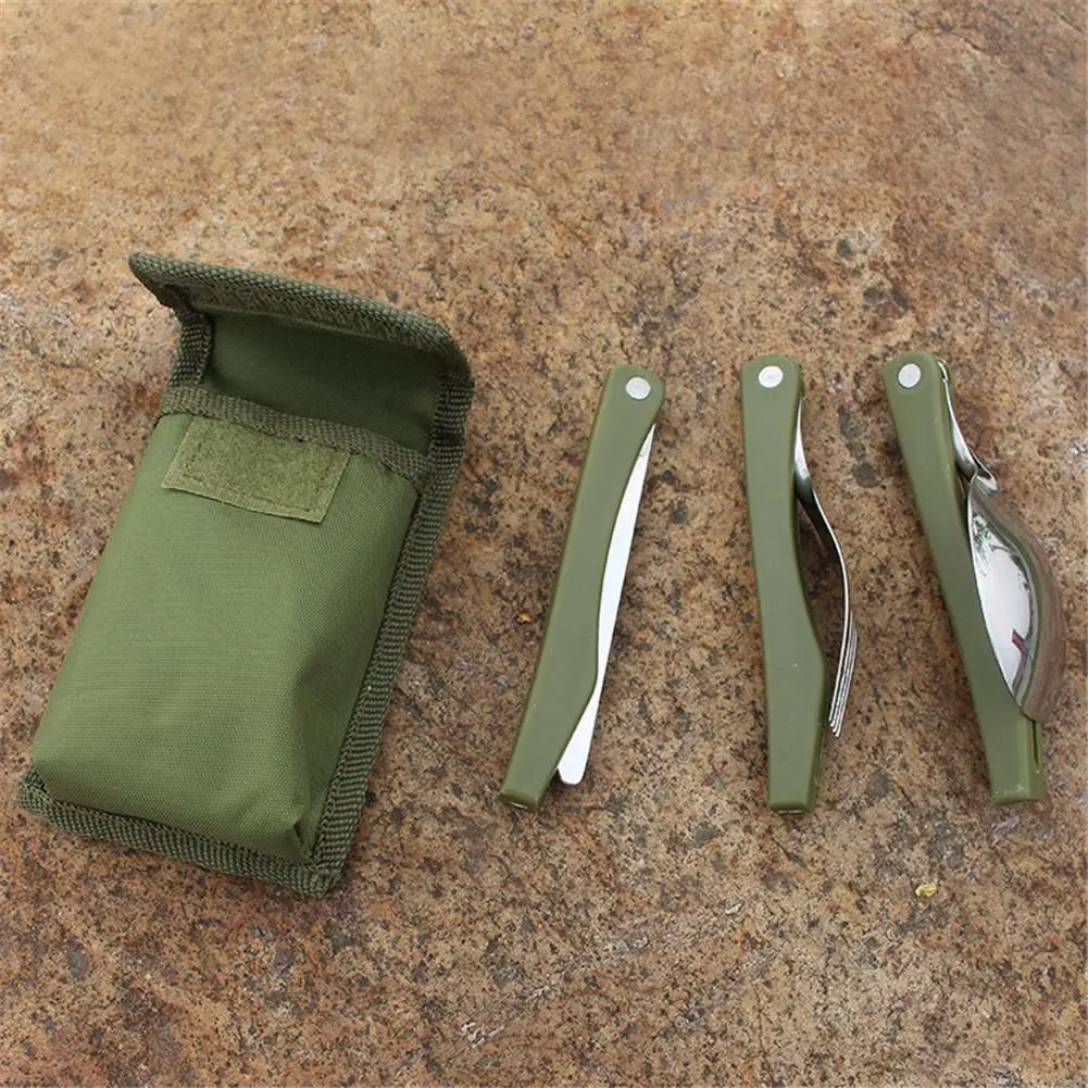 Portable Mini Cutlery Set Outdoor Hiking Tools Folding Cutlery Set Camping Picnic Stainless Steel Spoon Cutlery Tableware Set