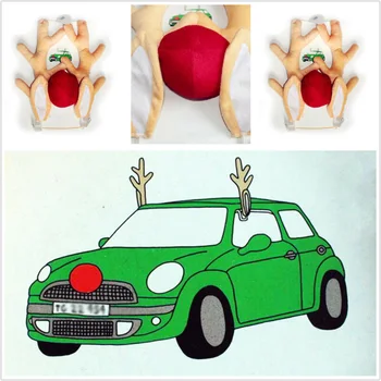 

2pcs Car Reindeer Antlers Christmas + 1*Red Nose Kit Cute Xmas Atmosphere
