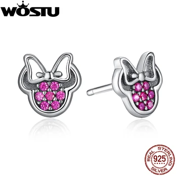 

WOSTU Real 925 Sterling Silver Sparkling Mouse Stud Earrings For Women Brand New Jewelry Authentic Fashion Gift XCHS414
