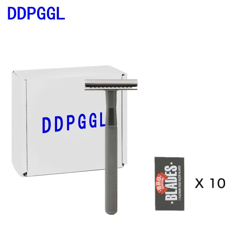 

DDPGGL Safety Razor Men's Double Edge Razor Zinc Alloy Manual Shaving Razor Chrome Silver Women Hair Removal Shaver 10 Blades