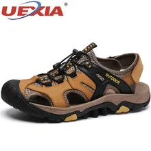 UEXIA, новинка, кожаные сандалии, Мужская Летняя обувь, качественные удобные мужские пляжные сандалии, обувь на липучке, кожаная мужская обувь размера плюс