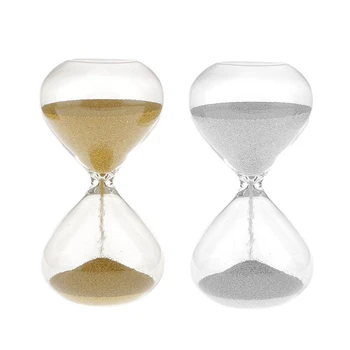 

2Pcs 3 Min Hourglass Clock Sand Decoration Timer Clock Magnet Magnetic Crafts for Home Office - Gold & Silver