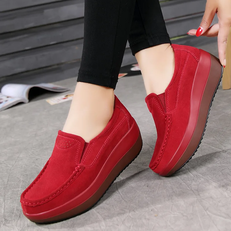 

2019 Women Flats Shoelaces Wedges genuine Round Toe Footwear Spring Fashion Platform Ladies Elevator Shoes zapatillas de tacon