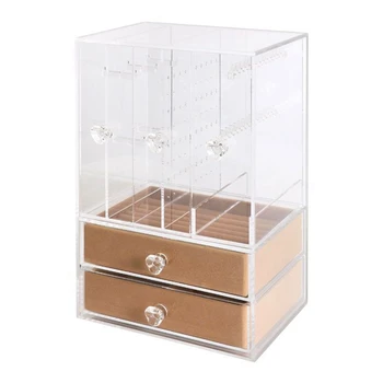 

CASEGRACE Clear Acrylic Earring Storage Box Display Stand Organiser Earring Studs Holder with Drawer for Jewelry Organizer Rings