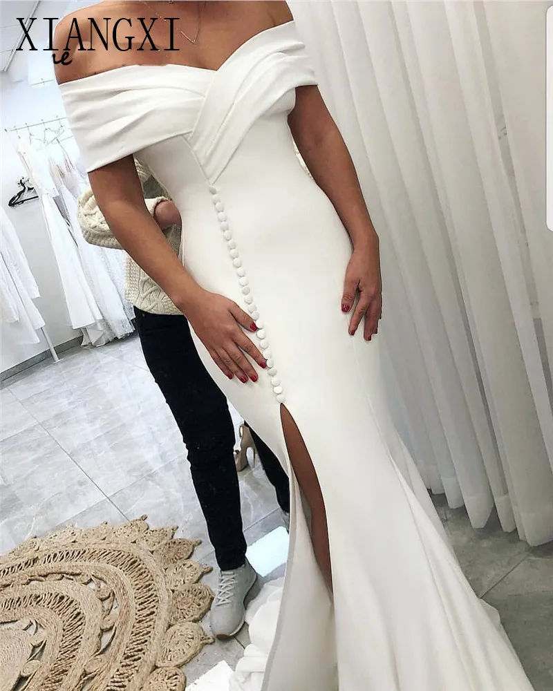 Amazing Split Front Mermaid For Women 2020 White Satin Off Shoulder African Bridal Gowns Vestido de noiva | Свадьбы и торжества