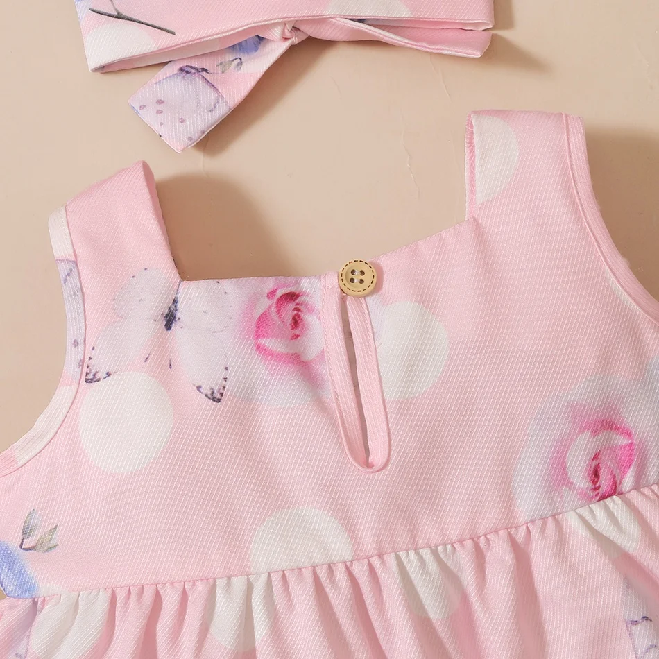 PatPat 3pcs baby Girl Polka dot Floral Print Polyester Summer More Festivals Sets Baby's Sets