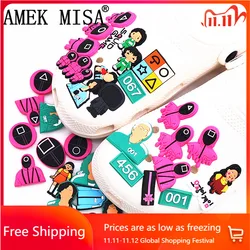 1PCS Korean Squid Game Shoe Charms Cute 067 456 001 Triangle Mask Kids Hole Shoes Buckle Accessories for Sandal Children Gift