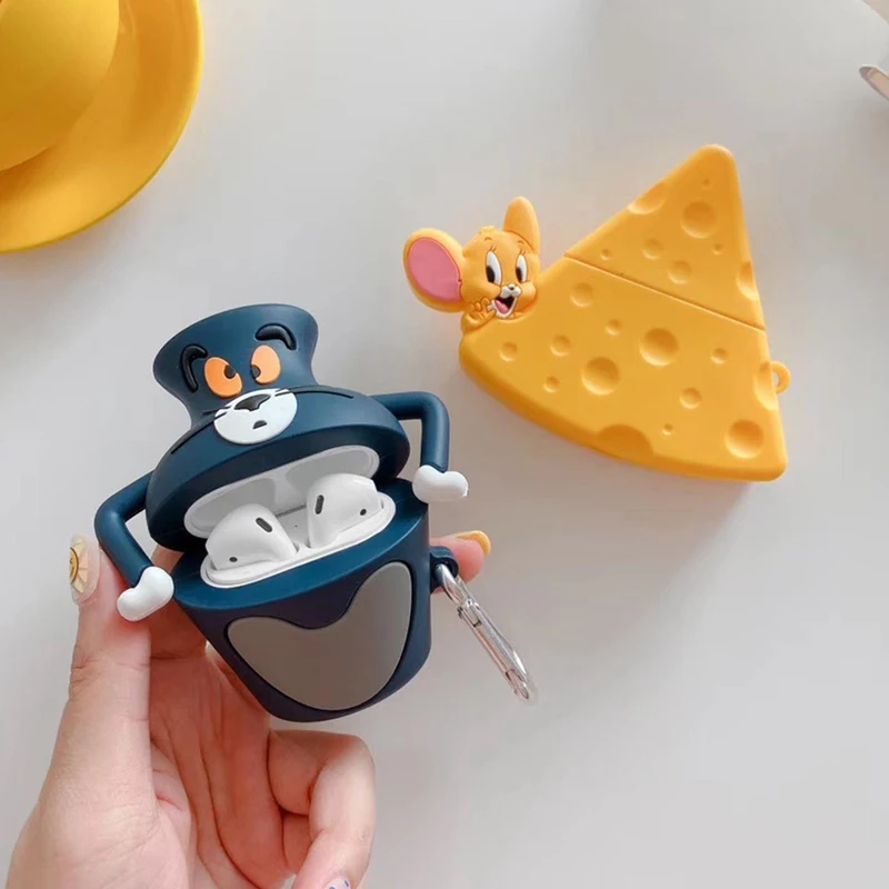 3D милый мультфильм Том Кот и Джерри мышь прекрасный силиконовый защитный наушник аксессуары чехол s для Apple Airpods чехол
