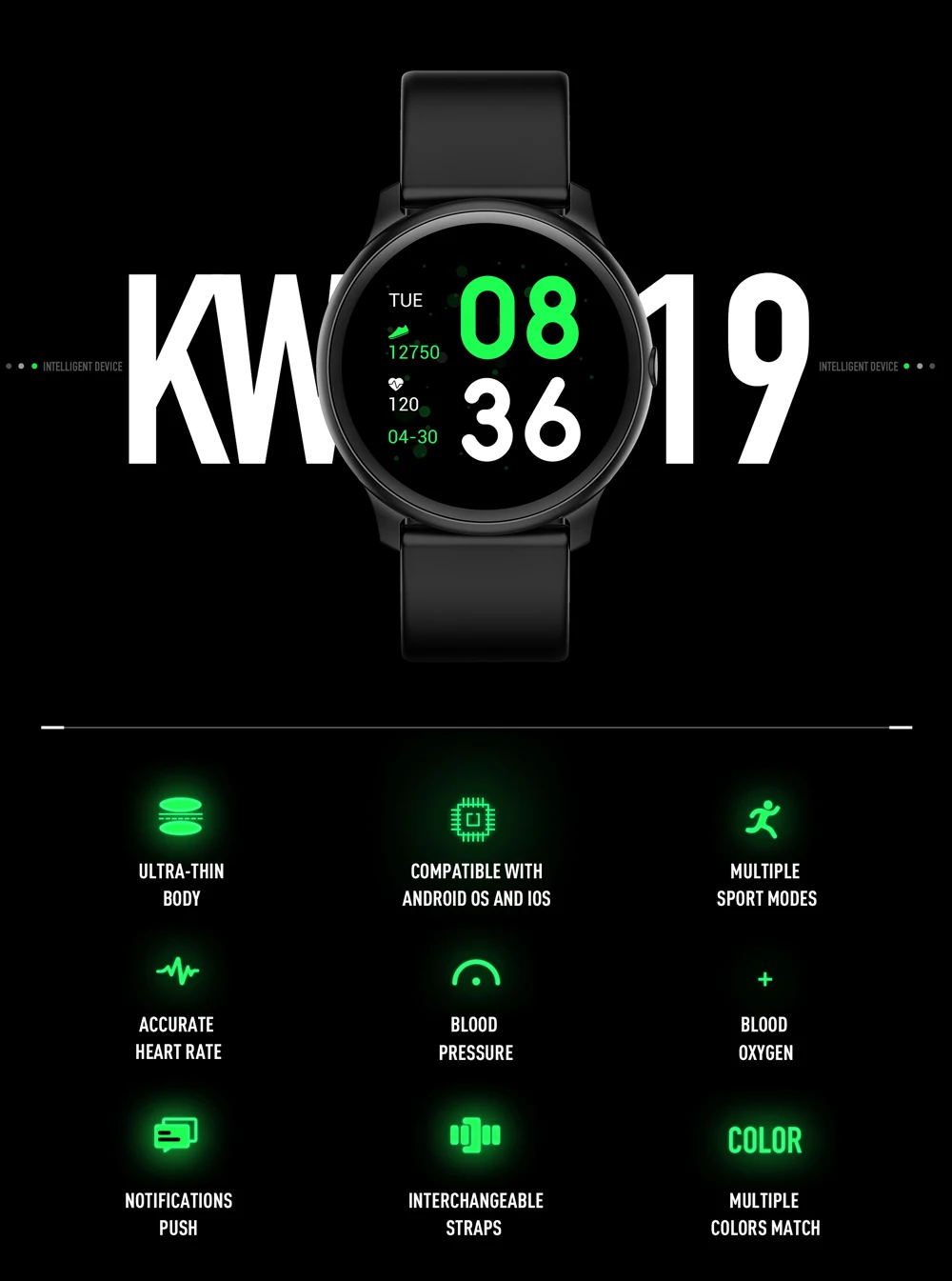 Bluetooth Смарт-часы Шагомер кровяное кислородное кровяное давление монитор сердечного ритма во время сна KW19 часы здоровья PK huawei часы GT 2