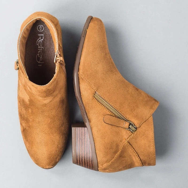 

Zipper Short Boots Suede Low Heel Women Side Boots 2019 Shoes Women Square Heels Casual Ankle Boots Plus Size 43 botas mujer