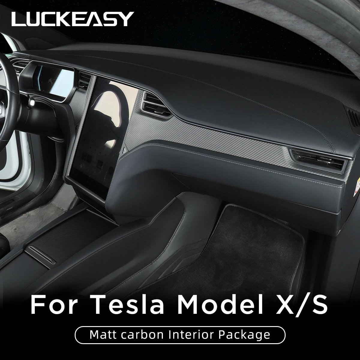 LUCKEASY Für Tesla ModelX Auto Zentrale Steuerung Panel/Armlehne Box/Lenkrad/Klimaanlage  Outlet Carbon Faser patch Matte