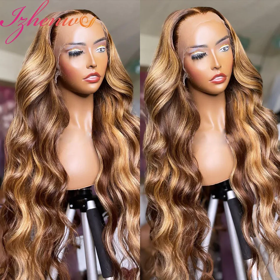 

HD Transparent Body Wave Lace Front Wig Honey Blonde Ombre Human Hair Wigs for Women 4x4 13x4 Highlight Wig Human Hair Lace Wig