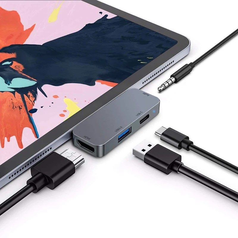 USB C HUB Adapter for iPad Pro 11 12 9 2020 2018 USB C to 4K HDMI Adapter with 3 5mm Headphone o Jack USB3 0