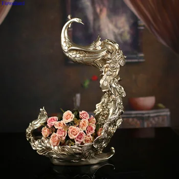 

European Retro Fruit Plate Resin Crafts Ornaments Furniture Decoration Housewarming Gift Rose Phoenix Fruit Plate