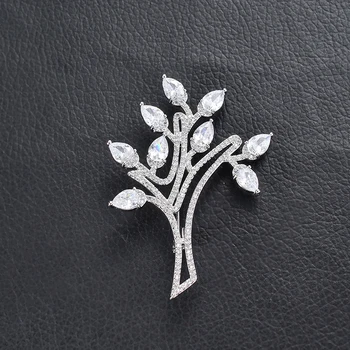 

White Color Zircon Life Tree Rhinestone Brooches for Women Men Leaf Lapel Pin Christmas Tree Brooch Scarf Pins Clothing Jewelry