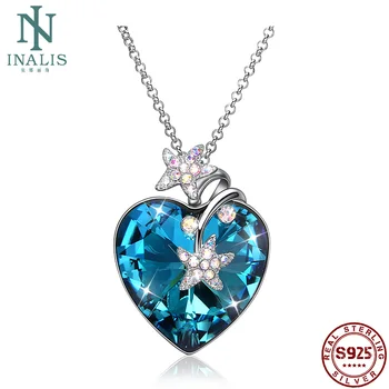 

INALIS 925 Sterling Silver Pendant Necklaces For Women Heart-Shaped Crystals And Stars Necklaces Party Romantic Jewelry Hot Sale