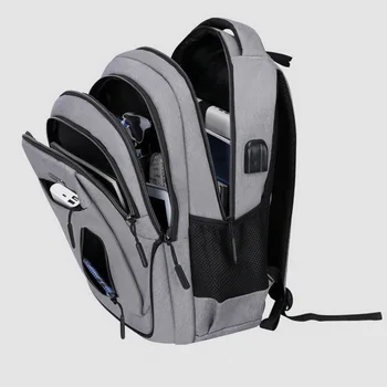 

Large Usb Men Backpack Laptop 15.6 Oxford Gray Solid High School Bags Teen College Student Back Pack Multifunctional Backbag New