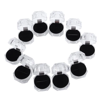 

10pcs Clear Acrylic ring Display Storage Box Ring Earrings Display Boxes Organizer Package Case Transparent Jewelry Gift Box &15
