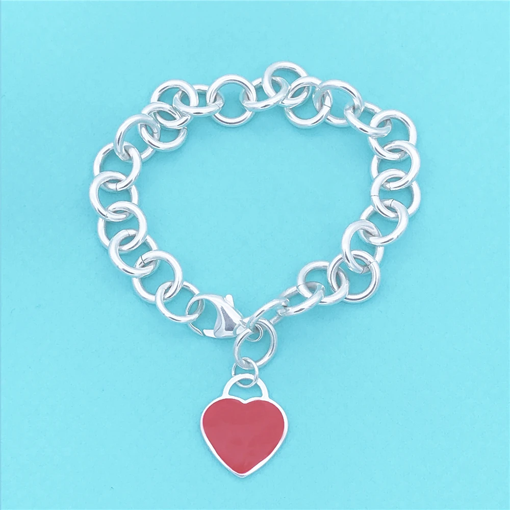 

TIF 925 sterling silver bracelet, red original charm classic heart-shaped pendant jewelry. Classic logo, ladies gift