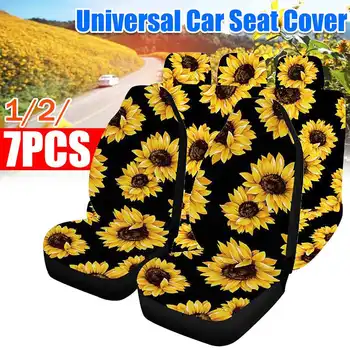 

7pcs 3D Sunflower Universal Car Front Seat Covers Breathable Automobile Full Seat Protector Interior Accessories Car Styling