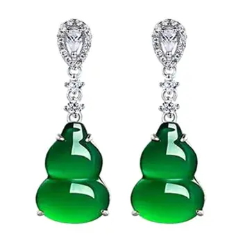 

Pretty Gourd Shape Created Green Peridot White CZ Woman's Ear Stud Earrin