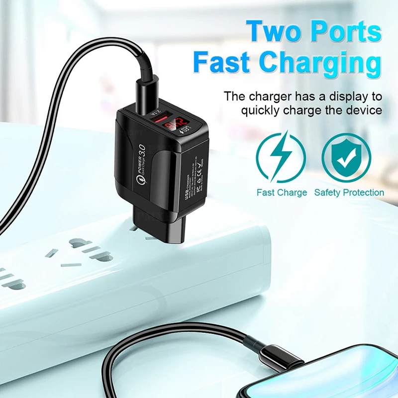 2.4A USB Charger Mobile Phone Fast Charging Adapter in Wall with LED Display Quick Charge 3.0 2.0 Dual USB Tablet Travel Charger quick charge 3.0 Chargers