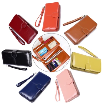 

2019 Hot Sale Long Women Wallet PU Leather Women's Purse Zipper&Button Purse Red Wallet Coin Pocket New Card Holder Hasp Clutch