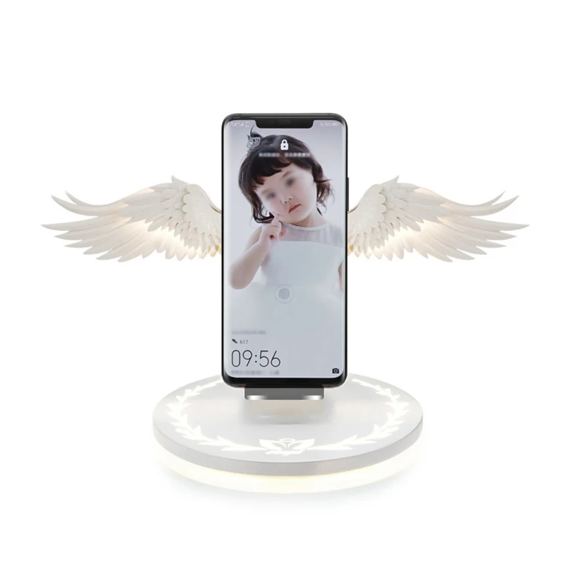 

White Angel Wings Phone Stand Wireless Charging Stand Fast Wireless Charger Phone Holder Dock For Universal Qi Phones