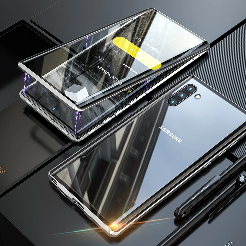 360 Полный корпус защитный чехол для samsung Galaxy Note 10 Note10 Pro Plus Алюминиевый металлический магнитный бампер Двусторонняя стеклянная крышка