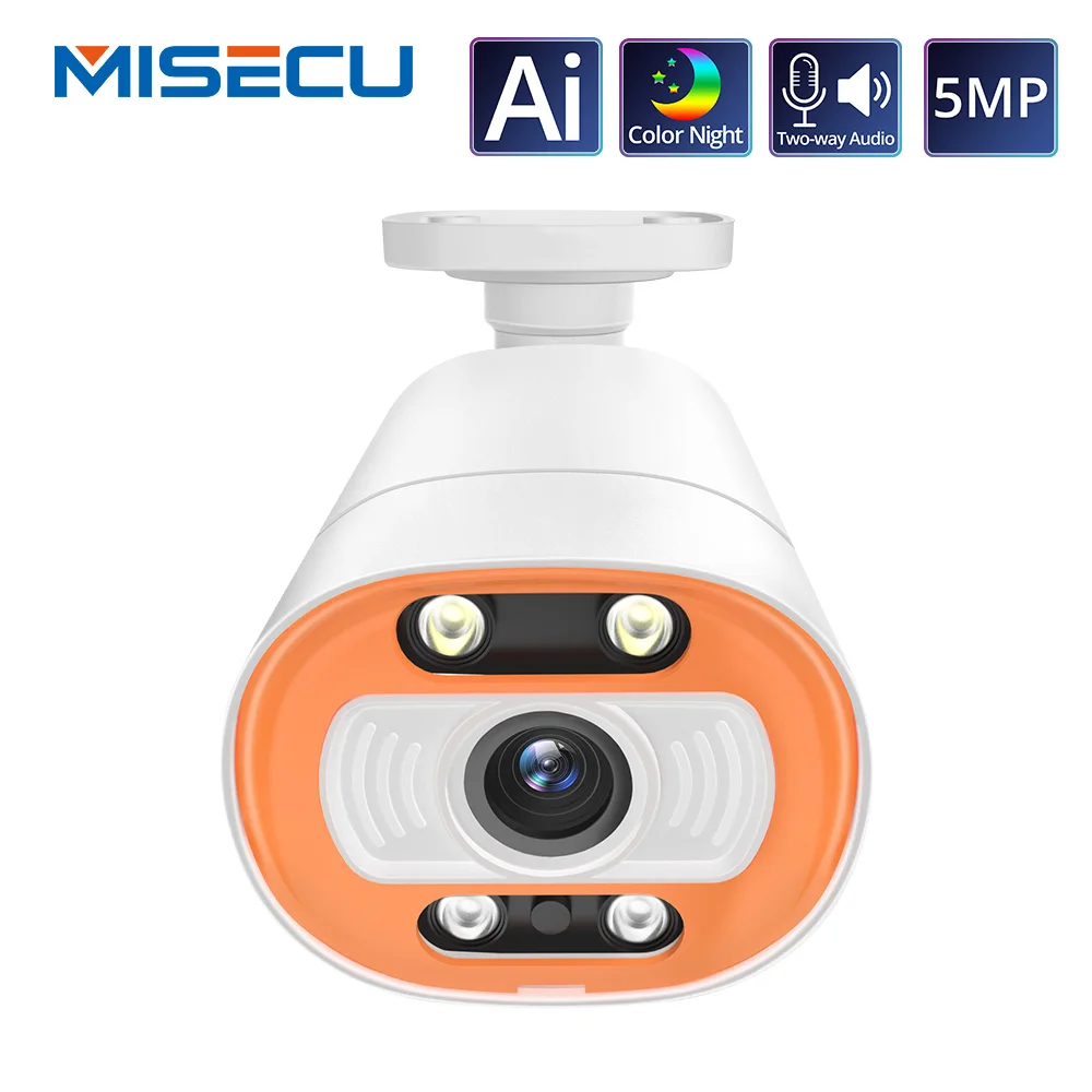 Câmera de Segurança de Áudio ao ar Vigilância por Vídeo 5mp com Microfone Misecu Câmera Inteligente Alto-falante Livre Waterpfoof Visão Noturna ai Poe