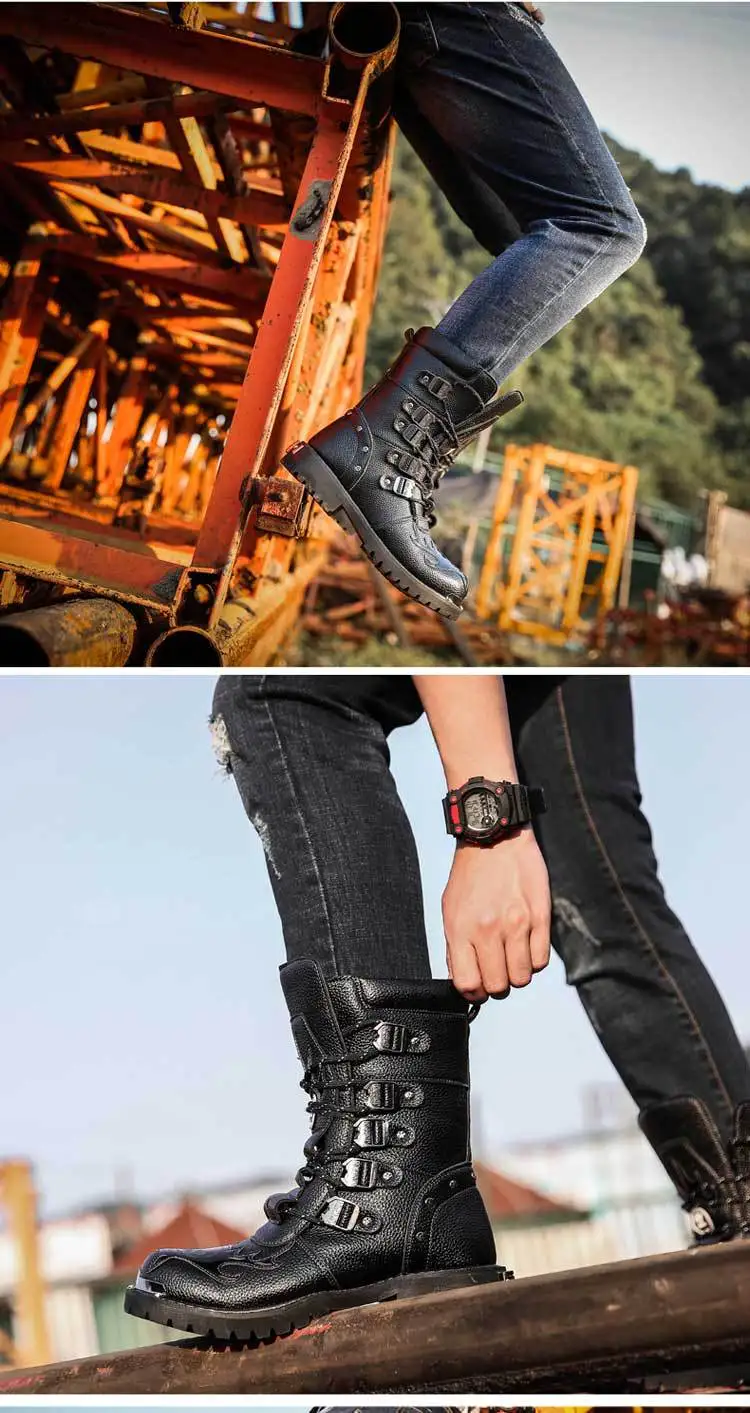 Армейские Ботинки мужские высокие военные мужские армейские ботинки мужские мотоциклетные ботинки в стиле панк с металлической шнуровкой Мужская обувь рабочие ботинки в стиле рок