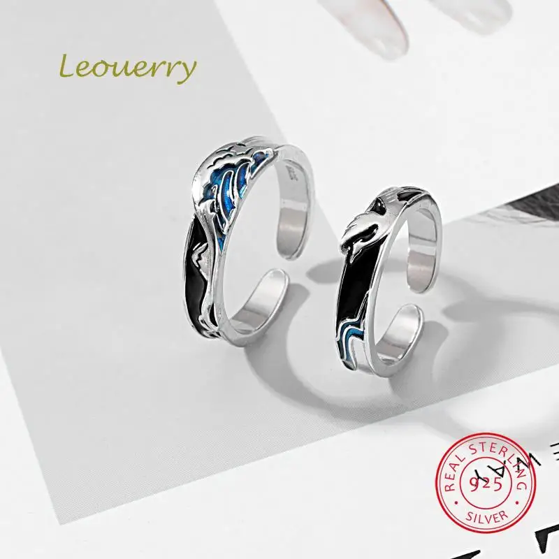 

Leouerry Sea Gull Colorful Cloud Wave Spindrift Rings 925 Sterling Silver Elegant Couple Rings for Women Silver Fine Jewelry