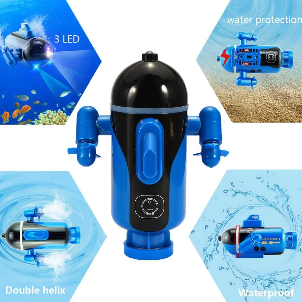 

Mini RC Submarine 4 Channel Radio Remote Control Boat Model With LED Light Outdoor Toy With Remote Controller Yellow Blue Green