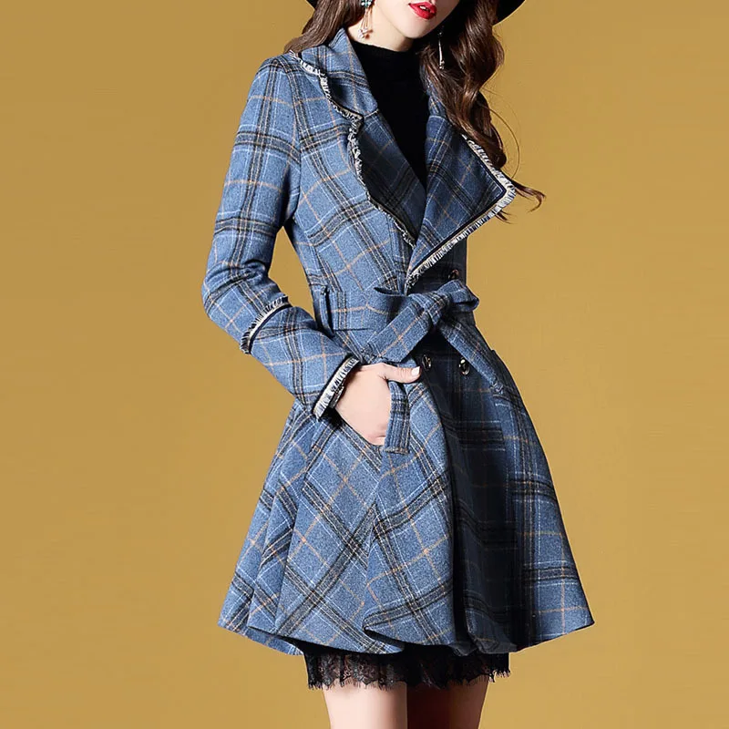 Французская клетчатая шуба женская осень/зима новая приталенная Ретро Маленькая мужская шуба Европейская станция длинное пальто женское